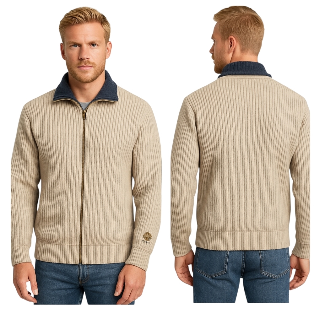 Windfjord Men’s Pure New Wool Zip Jacket Fleece Collar Small  F238